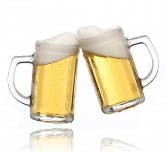 Two beer mugs giving cheers! 
